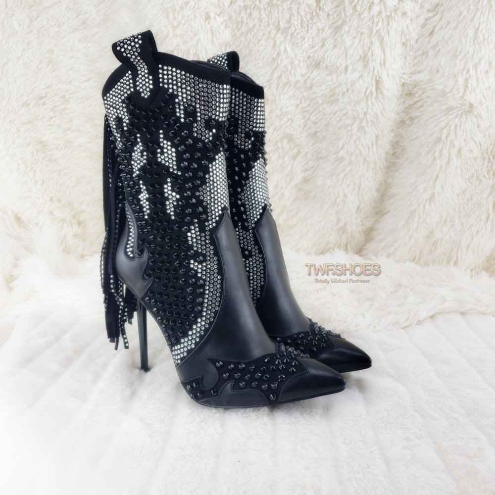 Stunning Rhinestone Stud Sexy Fringe Ankle Boots Size 10 LAST ONE - Picture 5 of 13